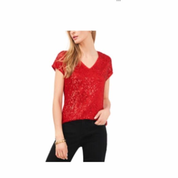 Vince Camuto Sequin Cap Sleeve Ultra Red Top NWT Size Medium - Picture 1 of 2